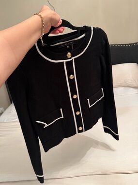 English Factory Black Cardigan Blazer with White Trim